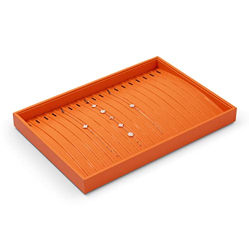 Leather Jewelry Tray Necklace Display Tray Jewelry Drawer Organizer Necklace Bracelet Holder Organizer Tray Stackable Jewelry Trays for Necklace Bracelet Pendant (Orange)