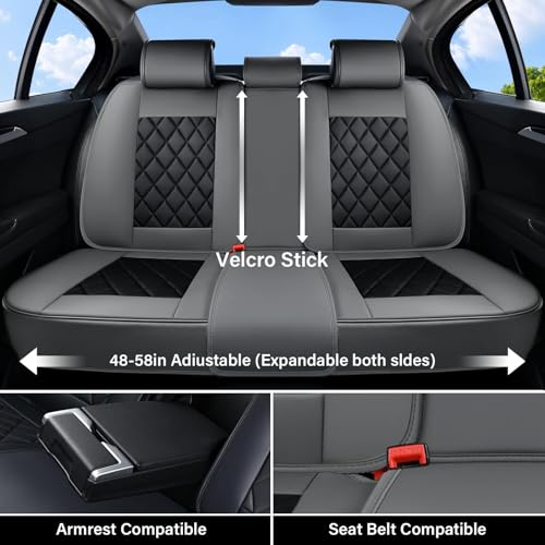 Image of Coverado Seat Covers Full Set, Faux Leather Seat Covers for Car, Waterproof Car Seat Protectors 5 Seats, Automotive Seat Covers Universal Fit for Most Cars SUV Trucks- Gray&Black