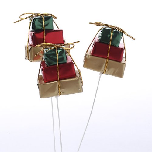 Factory Direct Craft Package of 12 Metallic Wrapped Packages Holiday Embellishing Picks for Crafting, Creating and Decorating