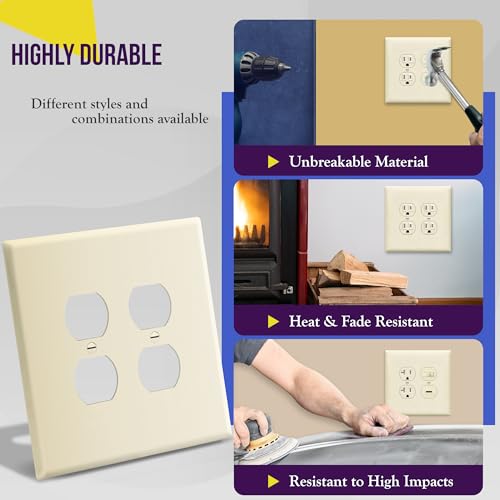 Image of ENERLITES Double Duplex Receptacle Cover, Two Gang Outlet Wall Plate, Oversized 2-Gang 5.5 inch x 5.5 inch, Unbreakable Polycarbonate Thermoplastic, UL Listed, 8822O-LA, Light Almond