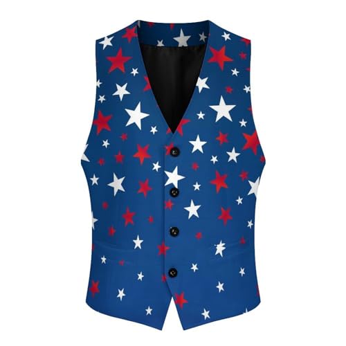 Stars in Colors of An America Flag Men's Suit Vest Slim Fit V-Ncek Waistcoat Business Casual Vest4