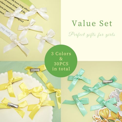 YAEISM 30PCS Small Hair Bows 3 Colors Mini Bow Hair Clips Satin Tiny Green Bow Clip Y2K Hair Accessories for Girls and Women YAEISM 30PCS Small Hair Bows 3 Colors Mini Bow Hair Clips Satin Tiny Green Bow Clip Y2K Hair Accessories for Girls and Women - Image 5