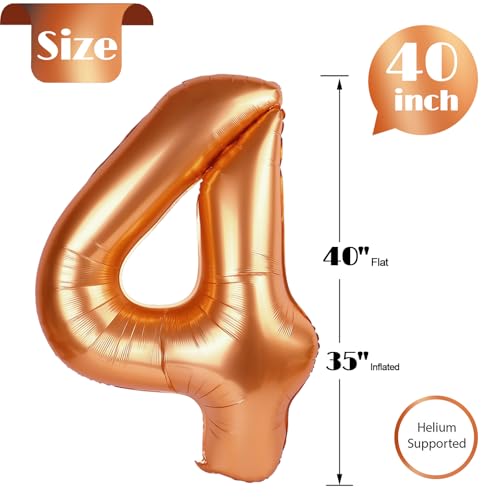 Image of Orange Number 4 Balloon 40 Inch, 4th Birthday Party Decorations, Giant 4 Foil Balloon for Party Supplies