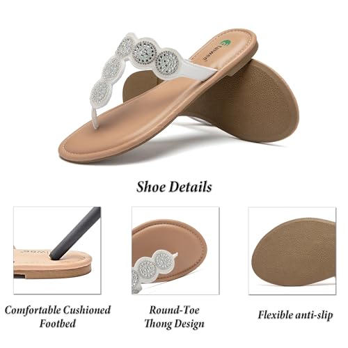Image of Ataiwee Women's Bohemian Bling Flat Slide Sandals - Casual Summer Thong Sandals with Rhinestone Decor, Rubber Sole, Lightweight & Comfortable for Casual Attire Strappy Sandals.