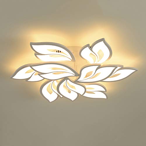 Moderne LED Forme de fleur Plafonnier Dimmable Blanc Plafonnier Créatif Conception Lampe de salon avec télécommande Acrylique Ombre Chambre à coucher Restaurant Décoration lumière (9 têtes) Cover
