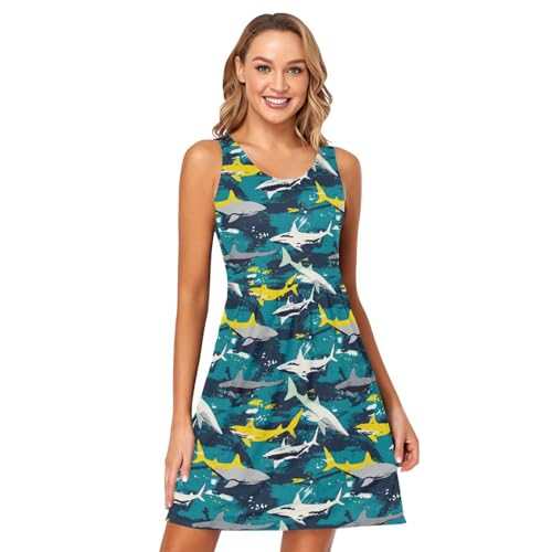 Image of ALAZA Women's Summer Dress Sun Dress Sleeveless with Pockets