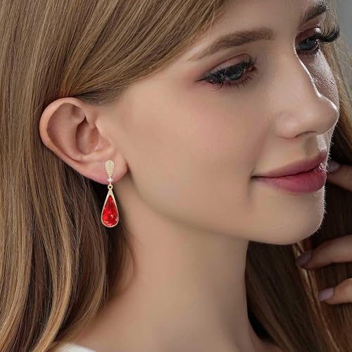 Austrian Crystal Teardrop Dangle Drop Earrings for Women 14K Gold Plated Hypoallergenic Jewelry Gift2