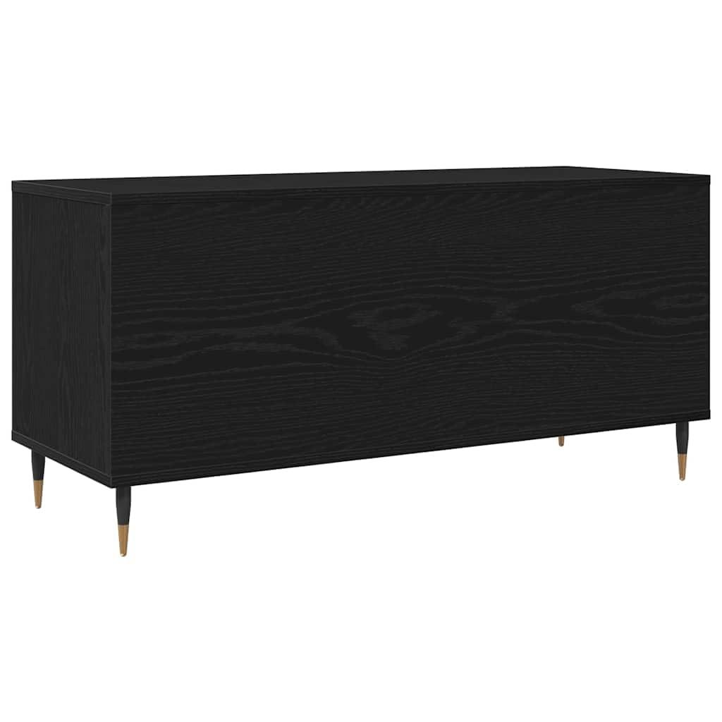 Schallplattenschrank Schwarz Eichen-Optik aus Holzwerkstoff 100 x 38 x 48 cm mit 6 Regalen, vielseitiges Wohnzimmer Regal für Vinyl, Medien, CD, DVD, Blu Ray, HiFi und Gaming Zubehör