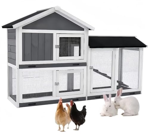 TUIYIDUO 鶏小屋 鶏用ケージ 木製 鶏舎 大型 2階建てのヘンハウス 155*54*94.3cm 6羽用 複数のドア付き 取り外し可能な底 水で洗える 屋外 耐候性 組み立て簡単 家庭用 飼育ケージ 日本語説明書付き