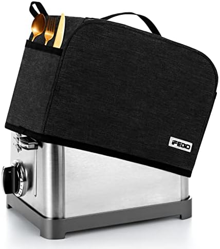 iFedio 2 Slice Toaster Cover Black with Pockets, Appliance Cover Toaster Dust And Fingerprint Protection/Machine Washable/Toaster Machine Cover Can Hold Jam Spreader Knife & Toaster Tongs (Black)