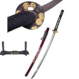Lange Machete Katana Rot Schwert Scharf Echt Zum Training Metall Stahl 1045 Handgravierte Scheide Samurai 100% Handarbeit nur für Erwachsene - 18 Jahre erforderlich DS034