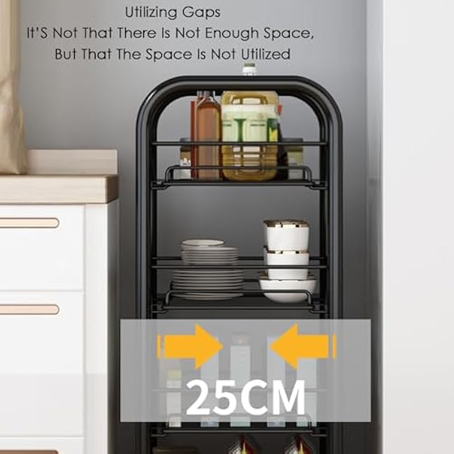 3-5 Tier Rolling Storage Trolley Cart for Kitchen, Salon, Office & Home, Bathroom Organizer with Removable Hooks - 44x27x105cm Portable Utility Cart-yY1ny2RP