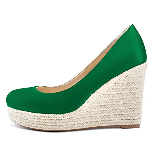 Saekcted Women High Wedge Platform Heel Close Round Toe Pumps Slip-on Wedding Sexy Dress Shoes2