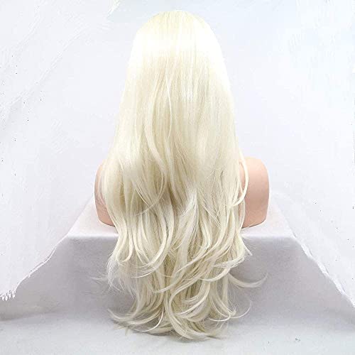 xiweiya Long Body Wavy Platinum Blonde Lace Front Wig White Blonde Synthetic Lace Front Wig Natural White Hair Replacement Full Wig Heat Resistant Fiber 150% Density Wig for Women 24inch - Image 3