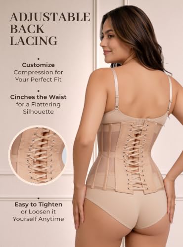 Image of Mesh Corset Waist Trainer for Women - Underbust Corset Lace Up - Waist Cincher Shapewear - Body Shaper