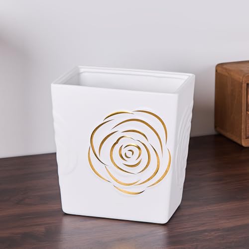 Caneca de basura rectangular de cerámica blanca y oro 9 litros miniatura 6
