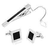 Accessoires binden Manschettenknöpfe und Krawattennadeln for Herren, Silber, Schwarz, Edelstahl, Krawattennadel, Geometrie, Manschettenknöpfe, Hemden, Herren, Anzug, Zubehör, Vatertagsgeschenke for Mä