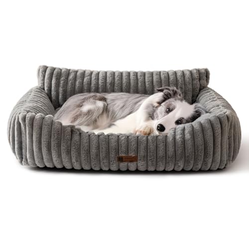 MEWOOFUN Hundesofabett - Katzenbetten für Hauskatzen Weich und Flauschig, Katzensofabett Kleines Hundebett für Hunde und Katzen, Beruhigendes Hundebett (Grau, 91x72x30cm)