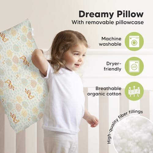 Image of KeaBabies Organic Toddler Pillow with Pillowcase, Jumbo 14X20 (Wild Picnic) | Soft Cotton Toddler Pillows for Sleeping, Machine Washable, Perfect for Travel, School, Daycare, Nap, Kids Toddler Bed Set