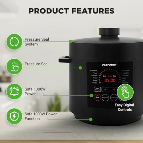 NutriChef Electric Pressure Cooker 6 Quart Capacity | 9 Function Digital Countertop Pressure Cooker | Adjustable Time & Temperature | Cook, Bake, Steam, Broil, & Braise | 13.1 x 11.4 IN | Black by NutriChef - Image 3