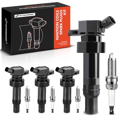 A-Premium Set of 4 Ignition Coil Pack and Iridium Spark Plugs Compatible with Hyundai Veloster 2012-2017, Accent & Kia Rio Soul 2012-2019, 1.6L Naturally Aspirated
