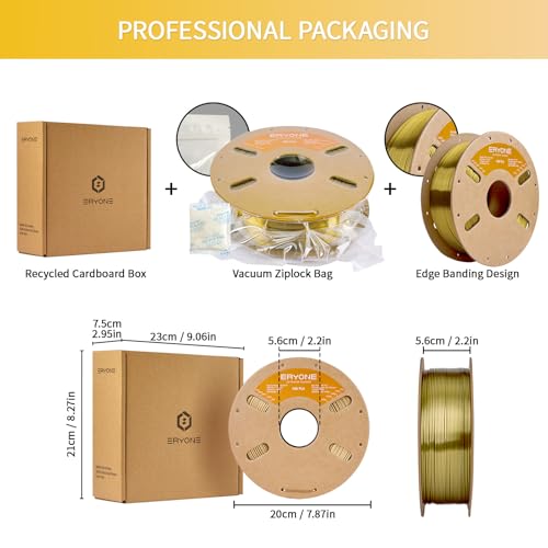 Image of ERYONE Silk PLA Filament for 3D Printer 1.75mm + /- 0.03mm, Shiny Filament 1kg (2.1lbs) /Spool, Brass