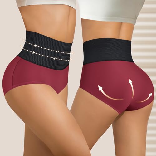 Women Tummy Control Underwear,High-Waist Full Coverage Panties, Wide Elastic Waistband Ladies Briefs Multipack2