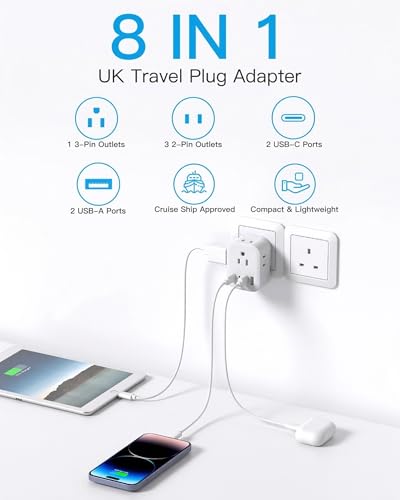 Image of US to UK Plug Adapter, HANYCONY Type G Adapter for Travel, 2 Pack