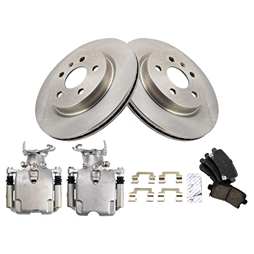 Image of TRQ Rear Brake Pad and Rotor Set Ceramic Vented Rotors Calipers