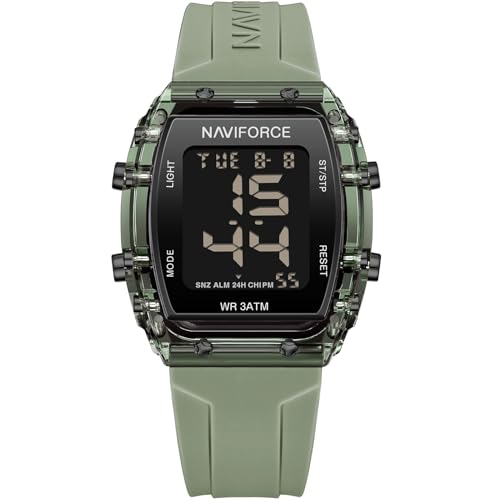 NAVIFORCE Digital Multi-Function Watch for Men,Fashion Waterproof Sports Women Watches and Mens,Colorful Silicone Band,Men's Gifts,Women's Gift, Green, NF7102-GNGN