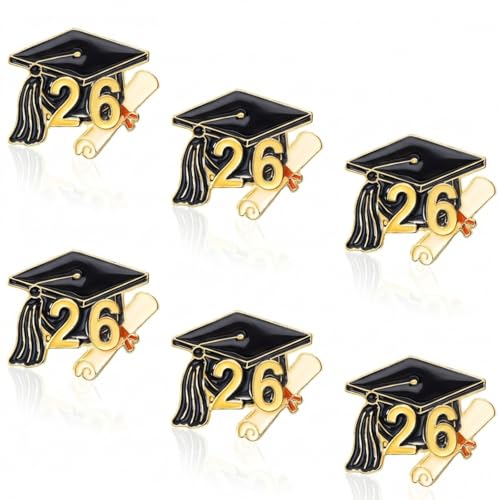 Image of Landical 6 Pcs 2026 Graduation Enamel Lapel Pins Bulk Class of 2026 Graduation Gifts Cap Souvenir Emblem Badges Diploma Design for High College Teacher School Student Accessories