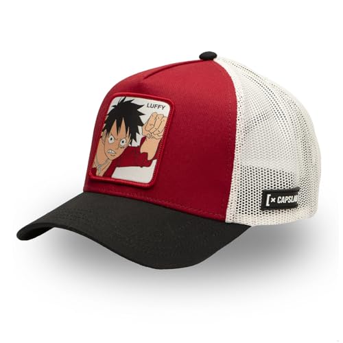 Gorra Hombre y Mujer de One Piece, Gorra Trucker Luffy, Ajustable con Snapback, rojo / negro / blanco, Talla única
