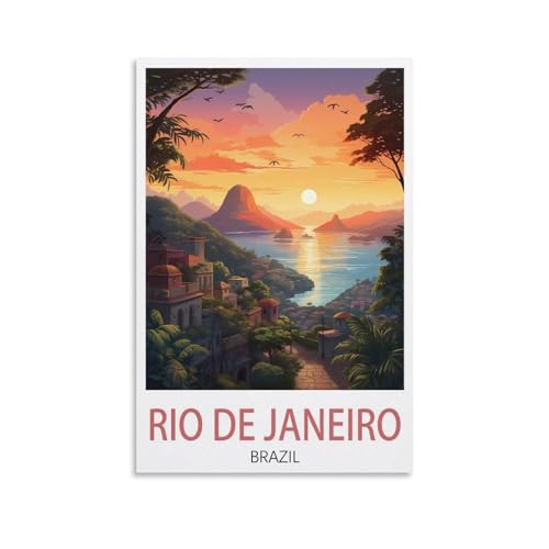 Poster vintage Rio de Janeiro Brésil sur toile pour décoration d'intérieur : salon, 20 x 30 cm