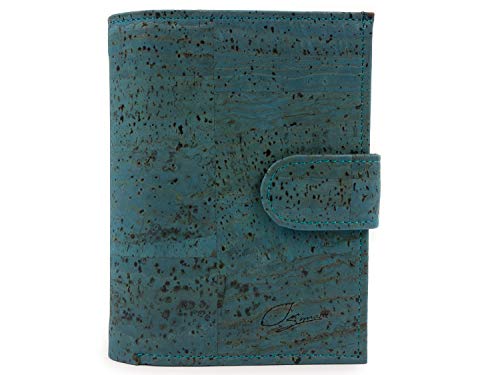 Portefeuille Slim en Cuir Vegan avec 15 Poches - pour Homme et Femme Design Moderne Unisexe - Couleurs: Rouge, Naturel, Turquoise, Marron - Idée Cadeau Parfait pour Vegans - by SIMARU (Turquoise) Cover