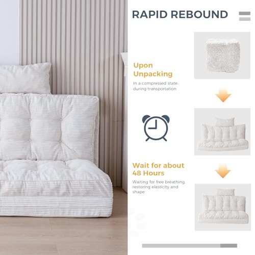 Image of MAXYOYO Folding Sofa Bed, Tufted Bean Bag Bed with Pillows Floor Couch for Adults, Extra Thick and Long Floor Sofa, Twin Floor Couch Bed for Bedroom Living Room, Beige, 39x91 Inch