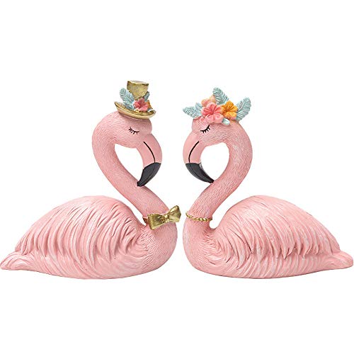 MissLytton Small Swan Figurine Wedding Cake Topper, Pair Pink Resin Swan Love Couple Statues Set with Gold Crown for Birthday Party Cake Decoration Home Decor Engagement Gift