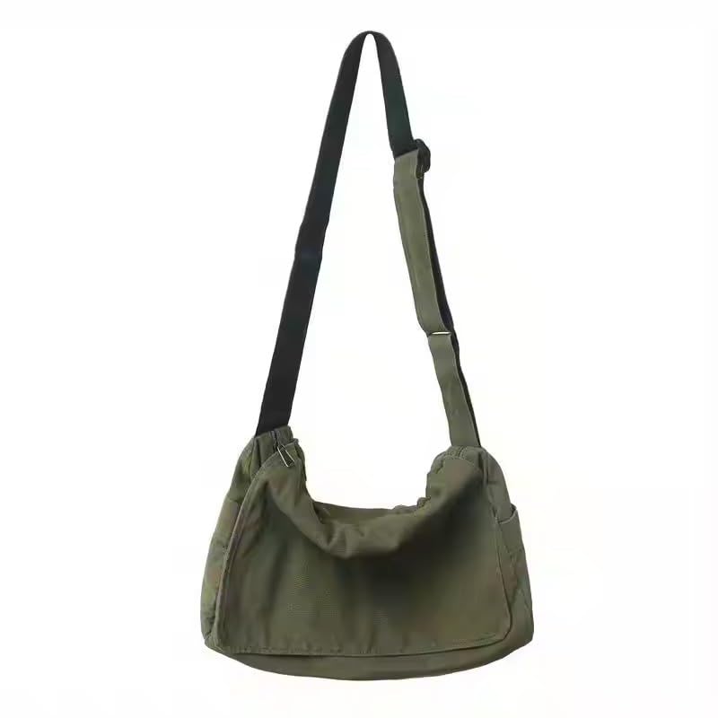 Bolsa carteiro vintage de lona para adolescente, bolsa de ombro casual, bolsa tiracolo, Verde