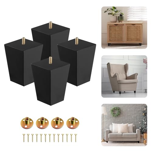 Yes4All Juego de 4 patas cuadradas para muebles (10,16 cm), color negro
