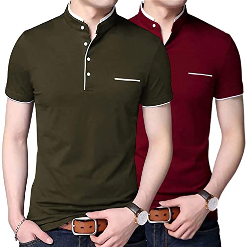 Image of Pixie Fashion Stylish and Handsome Mandarin Collar Half Sleeve T Shirt for Men Combo (Pack of 2)