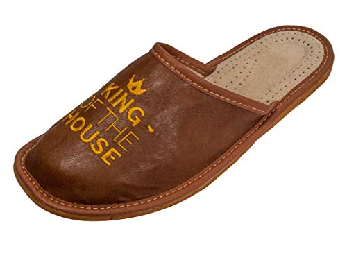 APREGGIO - Herren Hausschuhe aus Leder - Feste Gummisohle - Bequemes Tragegefühl - Weich - 100% Naturprodukt - Handgefertigt - Braun - 42 Cover