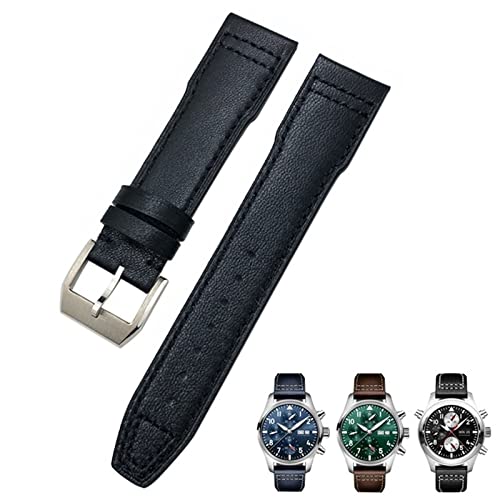 Bracelet de montre en cuir de vache 21mm bleu boucle ardillon noire pour style Mark 18