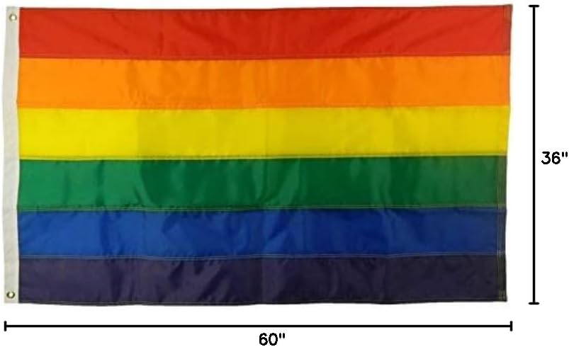 3x5' Rainbow Pride Flag, Fully Sewn Stitched Stripes, All Weather Nylon for Outdoor, Made in USA