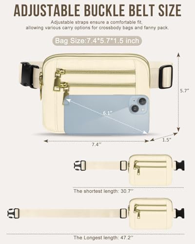 Image of Capolo Fanny Packs for Women Fashion Waist Packs Bag with Adjustable Strap and 4 Zipper Pockets Waterproof Everywhere Crossbody Belt Bag for Workout Running Travelling(Ivory)