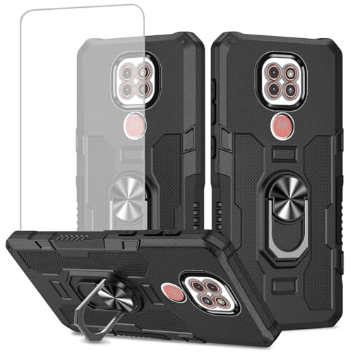 Coque Moto E7 Plus robuste anneau métal et design noir mat