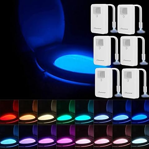 Chunace [6 Pack] Toilet Night Light, LED Color Changing Toilet Bowl Illumination with Motion Activated Sensor, Funny Bathroom Accessory, Cool Gadgets for Home Decor, Battery Powered Mood Lighting Cover