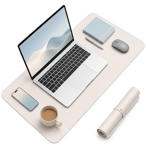 Vade de escritorio grande de 80 x 40 cm, un lado blanco crema para escritorio, alfombrilla de escritorio como alfombrilla de ratón, fácil de limpiar y resistente, para oficina y oficina en casa (beige