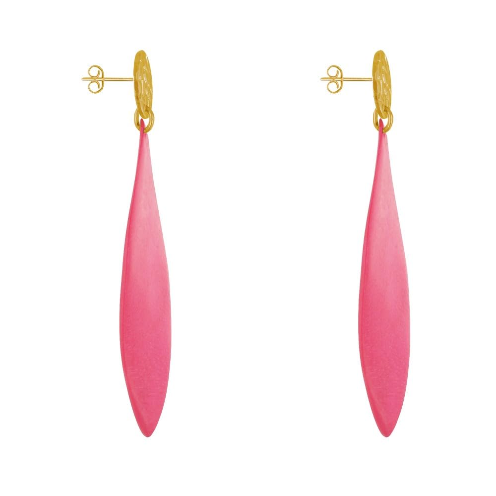 LES POULETTES BIJOUX - Pendientes Clavos de Metal Dorado y Pétalo Largo de Madera
