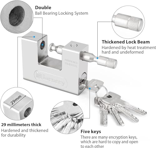 Image of WDFAACK 5 Keys Super Silver Heavy Duty Padlock Lock for Garage Warehouse Shipping Container