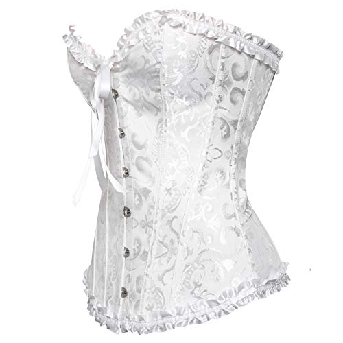 Frawirshau – Espartilho feminino com cadarço e barbatanas, Branco, Medium
