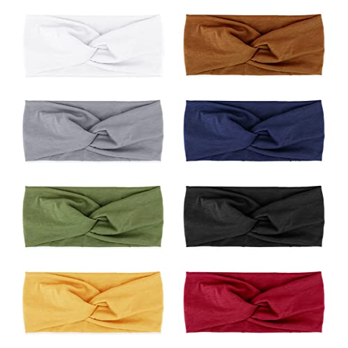 Image of DRESHOW 8 Pack Headbands for Women Yoga Knotted Headbands Elastic Criss Cross Hair Accessories Sports Head Wrap Non Slip